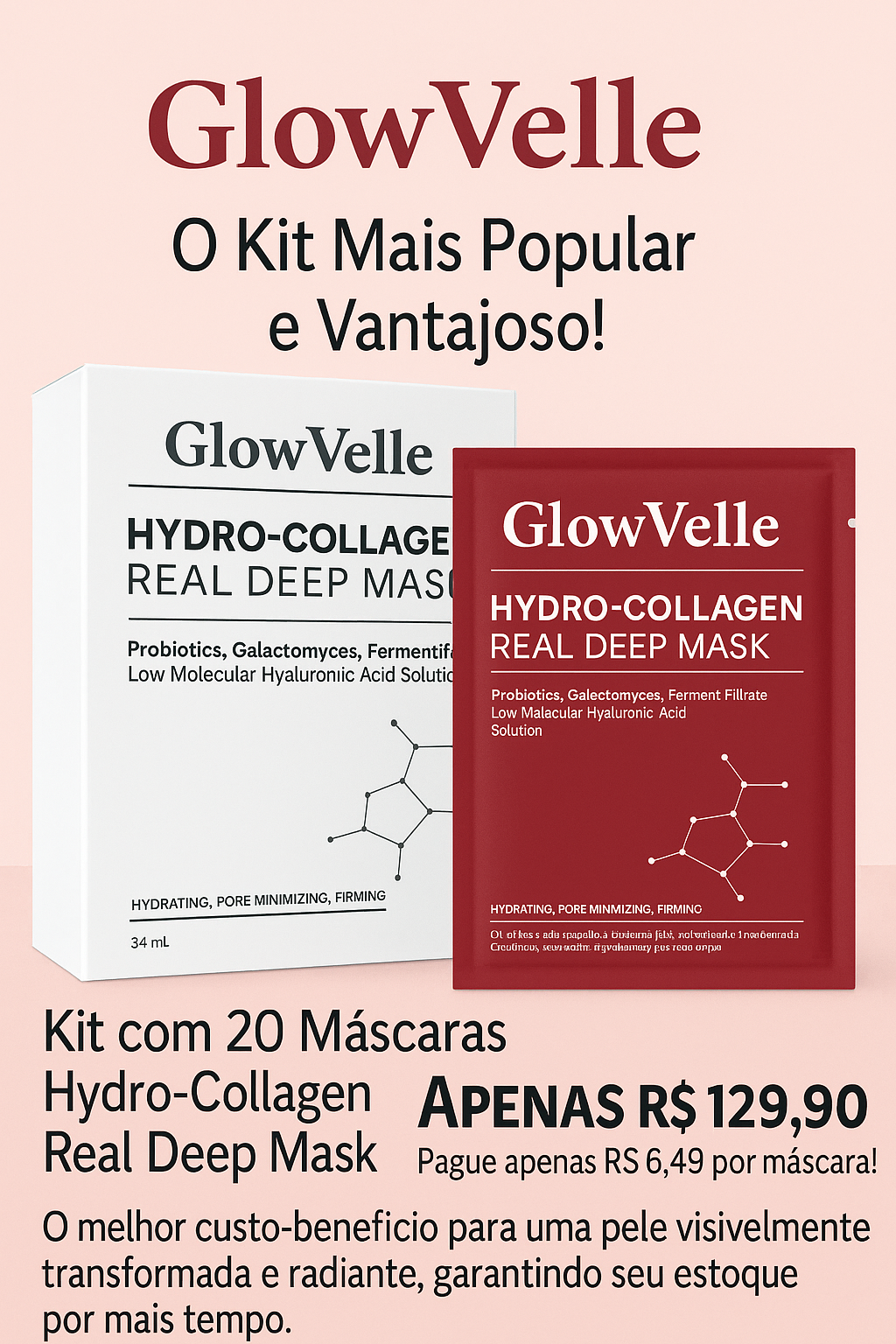 Máscara Facial GlowVelle™ - O Kit Mais Popular e Vantajoso! Kit com 20 Máscaras