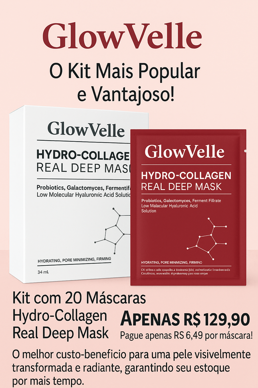 Máscara Facial GlowVelle™ - O Kit Mais Popular e Vantajoso! Kit com 20 Máscaras